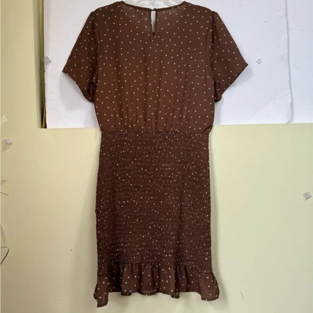 Le Lis Star Print Smocked Dress Lightweight Crew Fitted Stretch Ruffle Hem Top S - Picture 3 of 16